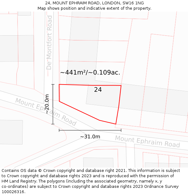 24, MOUNT EPHRAIM ROAD, LONDON, SW16 1NG: Plot and title map