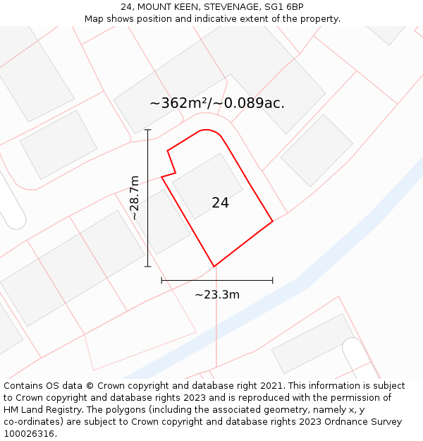 24, MOUNT KEEN, STEVENAGE, SG1 6BP: Plot and title map