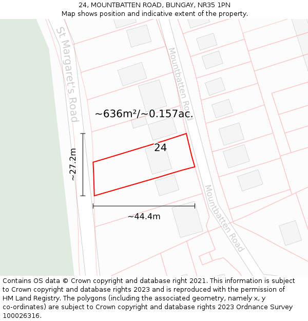 24, MOUNTBATTEN ROAD, BUNGAY, NR35 1PN: Plot and title map