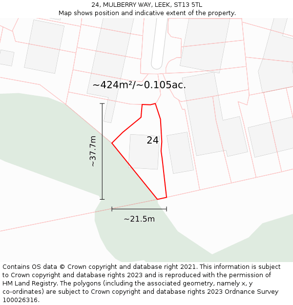 24, MULBERRY WAY, LEEK, ST13 5TL: Plot and title map