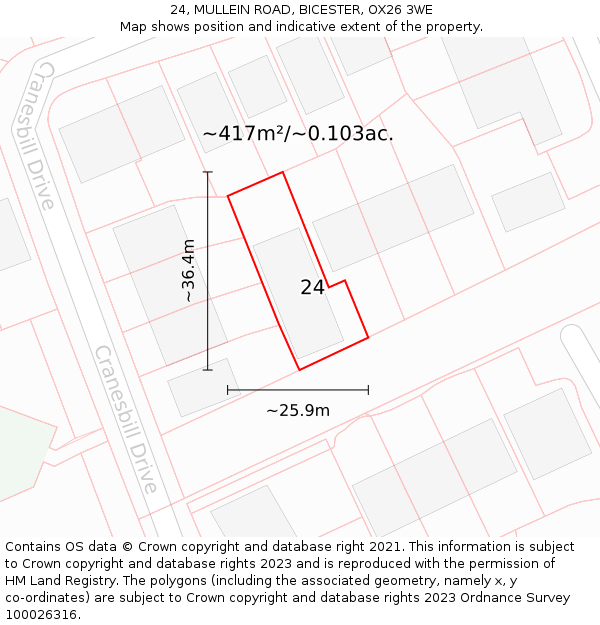 24, MULLEIN ROAD, BICESTER, OX26 3WE: Plot and title map