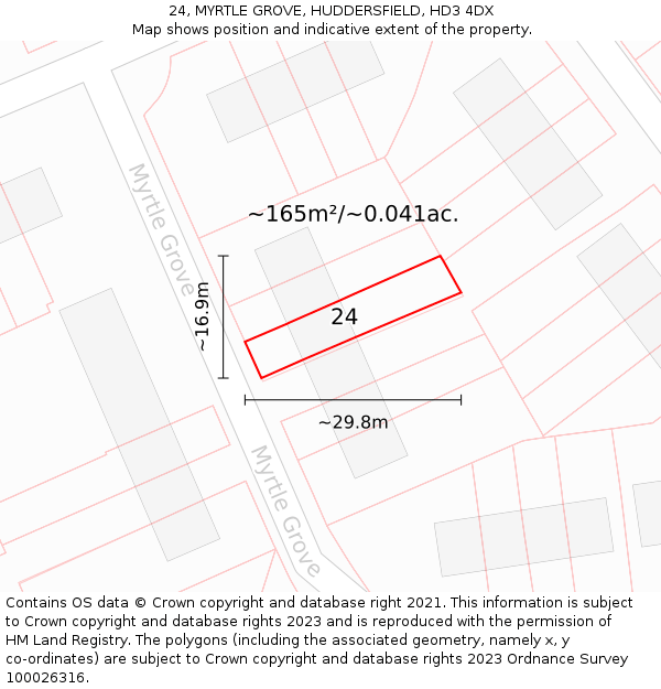 24, MYRTLE GROVE, HUDDERSFIELD, HD3 4DX: Plot and title map