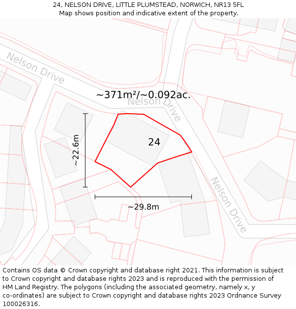 24, NELSON DRIVE, LITTLE PLUMSTEAD, NORWICH, NR13 5FL: Plot and title map