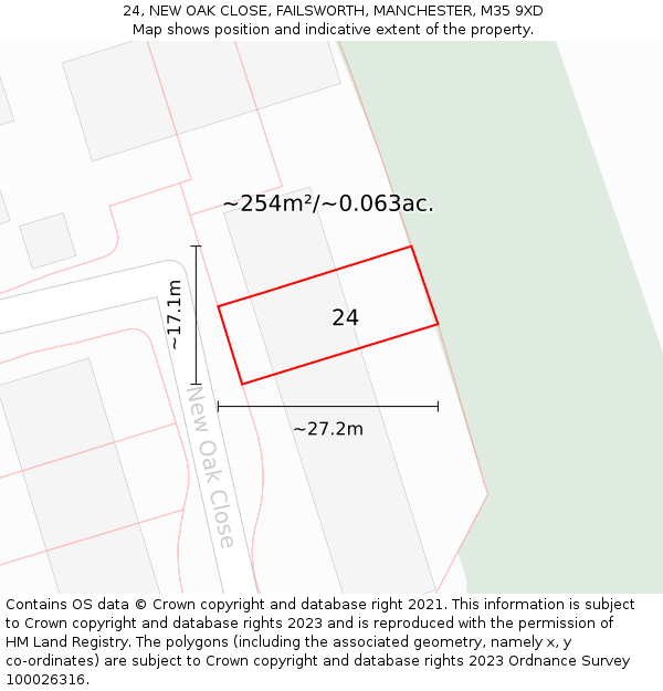 24, NEW OAK CLOSE, FAILSWORTH, MANCHESTER, M35 9XD: Plot and title map