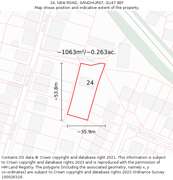 24, NEW ROAD, SANDHURST, GU47 8EF: Plot and title map