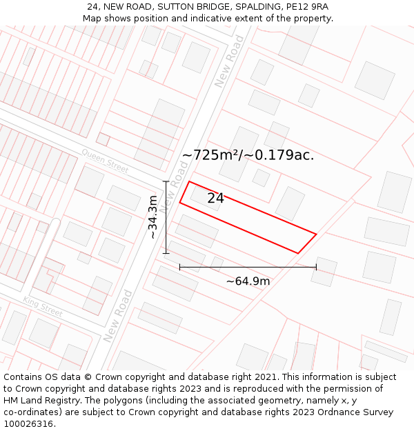 24, NEW ROAD, SUTTON BRIDGE, SPALDING, PE12 9RA: Plot and title map