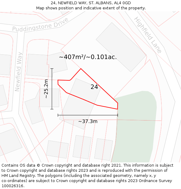 24, NEWFIELD WAY, ST. ALBANS, AL4 0GD: Plot and title map