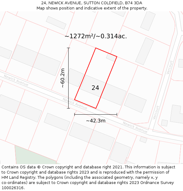 24, NEWICK AVENUE, SUTTON COLDFIELD, B74 3DA: Plot and title map