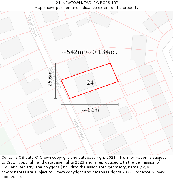 24, NEWTOWN, TADLEY, RG26 4BP: Plot and title map