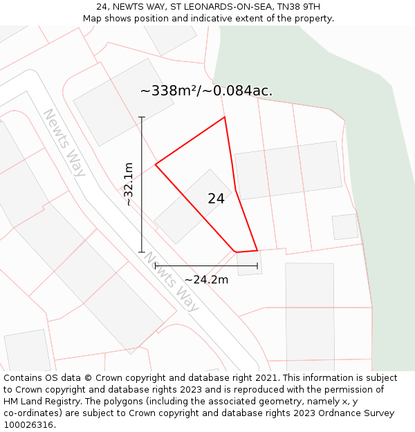 24, NEWTS WAY, ST LEONARDS-ON-SEA, TN38 9TH: Plot and title map