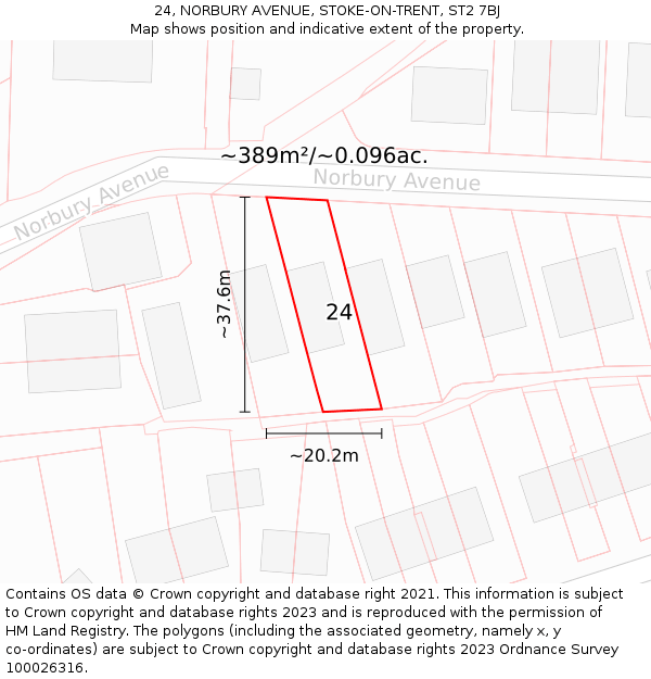 24, NORBURY AVENUE, STOKE-ON-TRENT, ST2 7BJ: Plot and title map