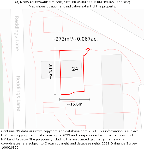 24, NORMAN EDWARDS CLOSE, NETHER WHITACRE, BIRMINGHAM, B46 2DQ: Plot and title map