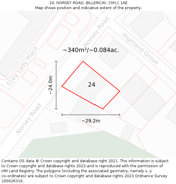 24, NORSEY ROAD, BILLERICAY, CM11 1AE: Plot and title map