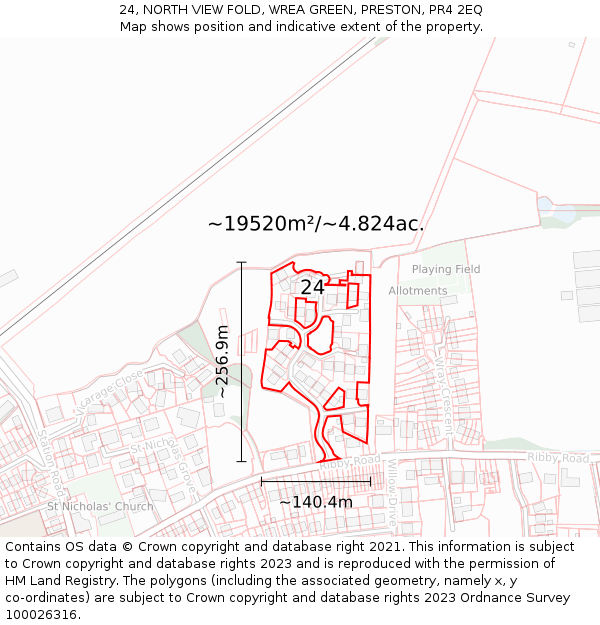 24, NORTH VIEW FOLD, WREA GREEN, PRESTON, PR4 2EQ: Plot and title map