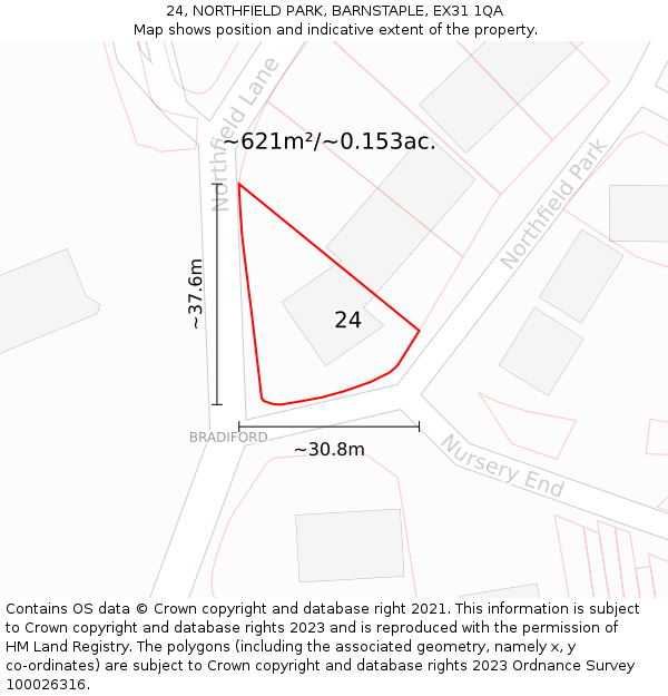 24, NORTHFIELD PARK, BARNSTAPLE, EX31 1QA: Plot and title map