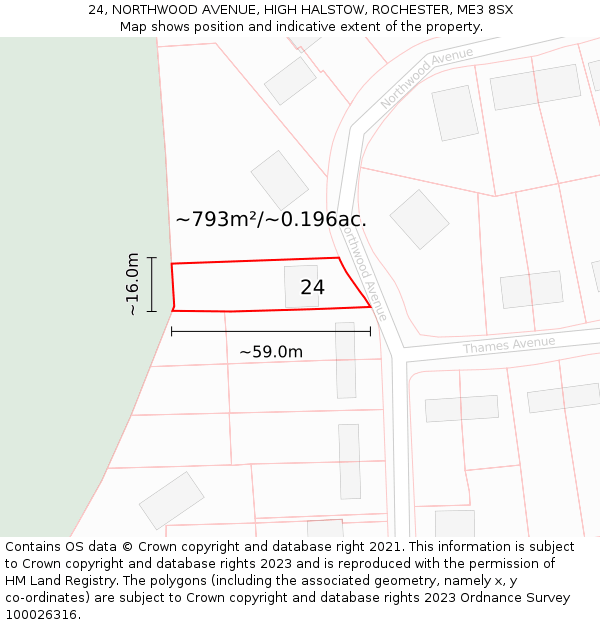 24, NORTHWOOD AVENUE, HIGH HALSTOW, ROCHESTER, ME3 8SX: Plot and title map