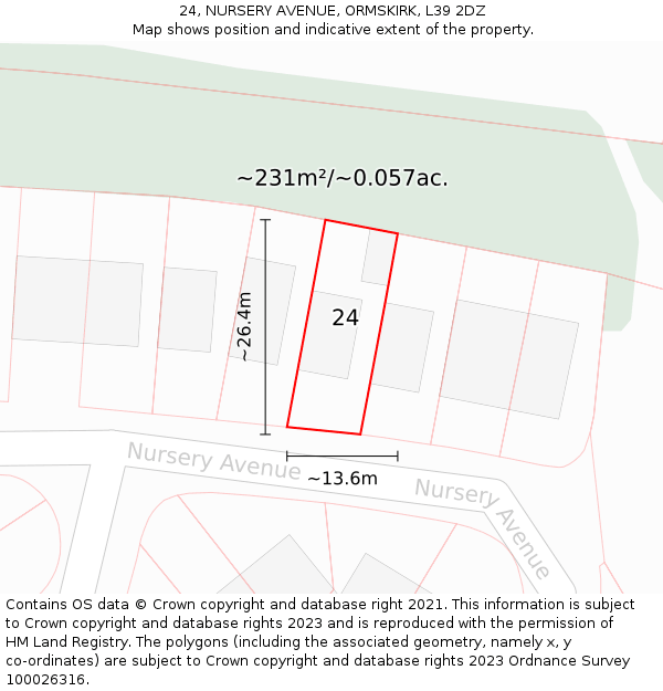24, NURSERY AVENUE, ORMSKIRK, L39 2DZ: Plot and title map