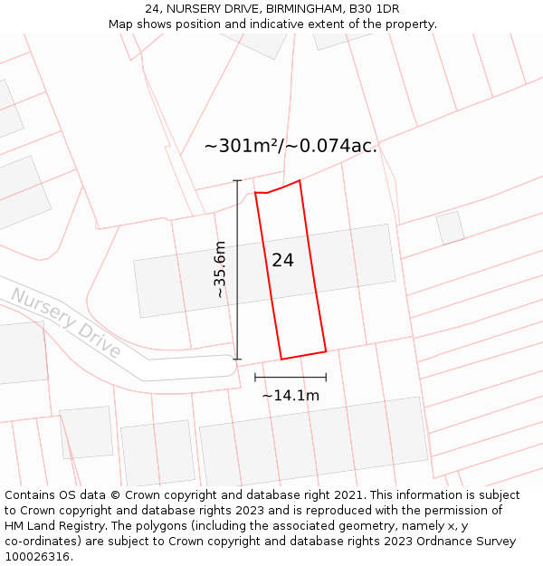 24, NURSERY DRIVE, BIRMINGHAM, B30 1DR: Plot and title map