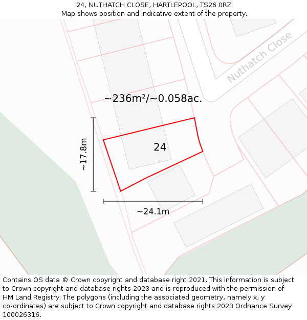 24, NUTHATCH CLOSE, HARTLEPOOL, TS26 0RZ: Plot and title map