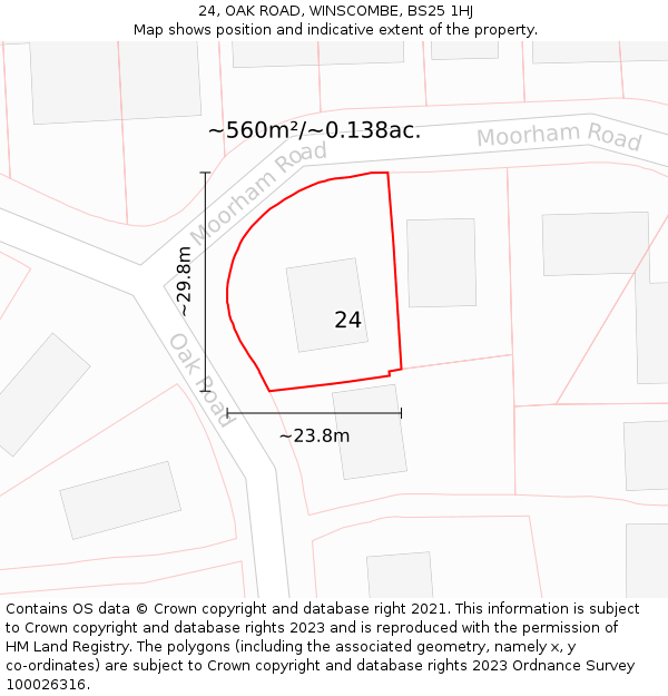 24, OAK ROAD, WINSCOMBE, BS25 1HJ: Plot and title map