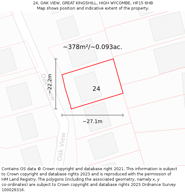 24, OAK VIEW, GREAT KINGSHILL, HIGH WYCOMBE, HP15 6HB: Plot and title map