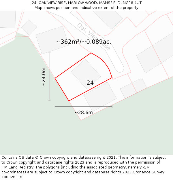 24, OAK VIEW RISE, HARLOW WOOD, MANSFIELD, NG18 4UT: Plot and title map