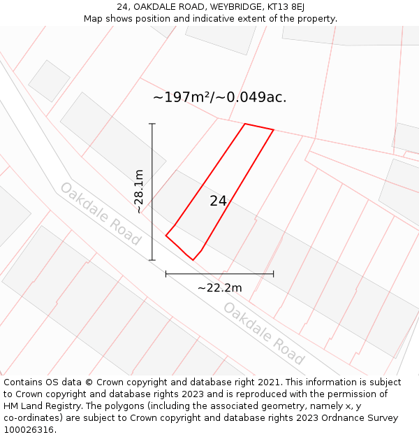 24, OAKDALE ROAD, WEYBRIDGE, KT13 8EJ: Plot and title map