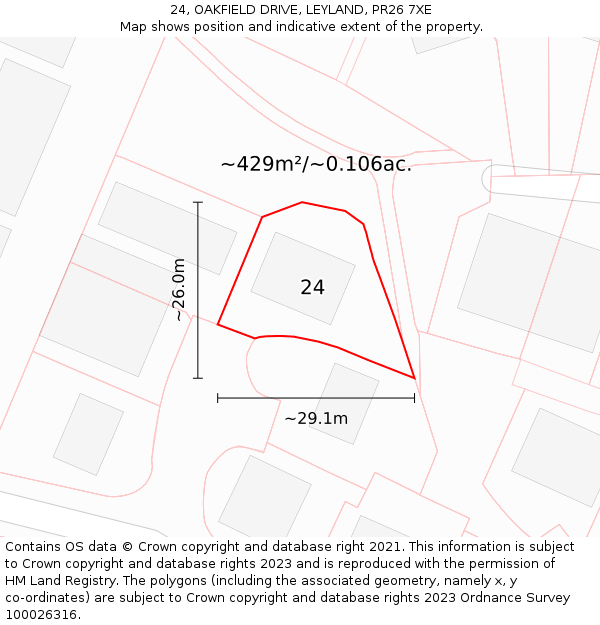 24, OAKFIELD DRIVE, LEYLAND, PR26 7XE: Plot and title map