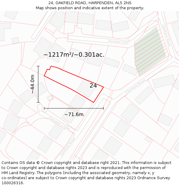 24, OAKFIELD ROAD, HARPENDEN, AL5 2NS: Plot and title map