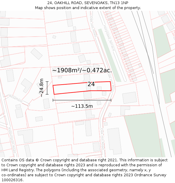 24, OAKHILL ROAD, SEVENOAKS, TN13 1NP: Plot and title map