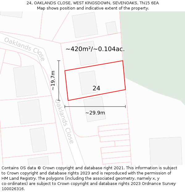 24, OAKLANDS CLOSE, WEST KINGSDOWN, SEVENOAKS, TN15 6EA: Plot and title map