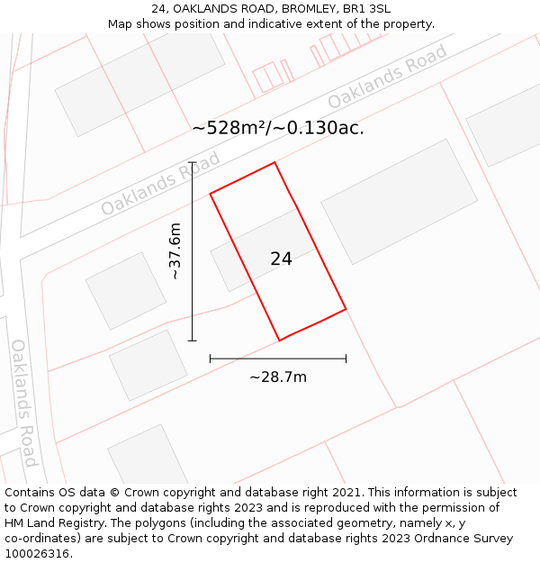 24, OAKLANDS ROAD, BROMLEY, BR1 3SL: Plot and title map