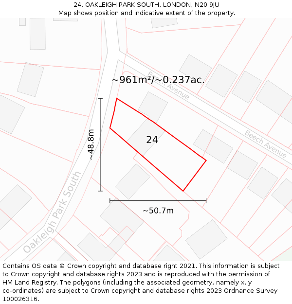 24, OAKLEIGH PARK SOUTH, LONDON, N20 9JU: Plot and title map