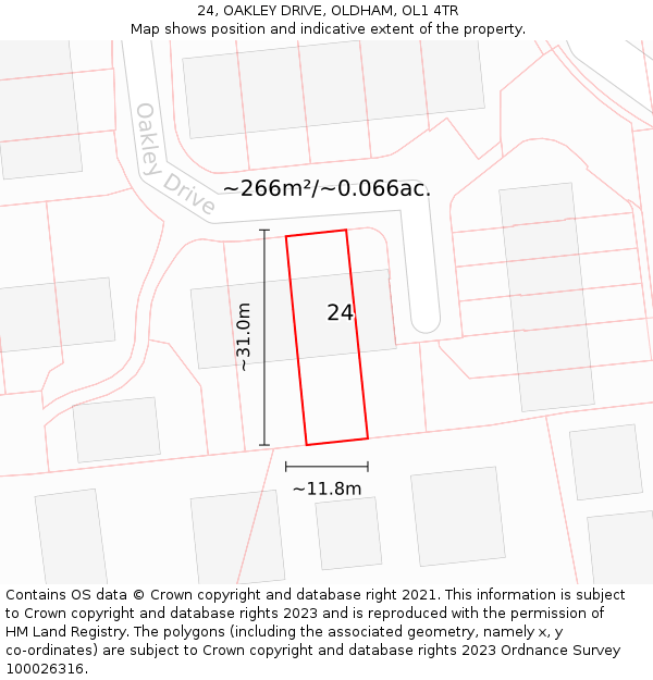 24, OAKLEY DRIVE, OLDHAM, OL1 4TR: Plot and title map