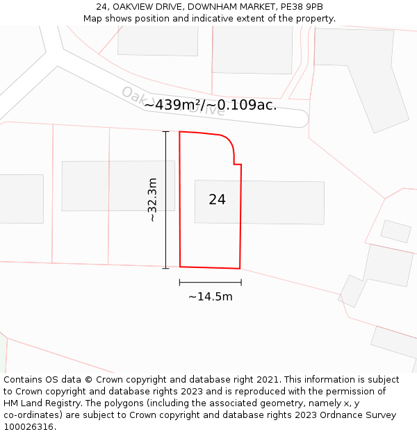 24, OAKVIEW DRIVE, DOWNHAM MARKET, PE38 9PB: Plot and title map