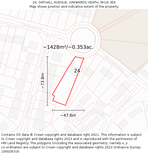 24, OATHALL AVENUE, HAYWARDS HEATH, RH16 3EX: Plot and title map