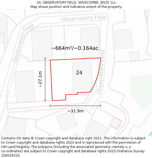 24, OBSERVATORY FIELD, WINSCOMBE, BS25 1LL: Plot and title map