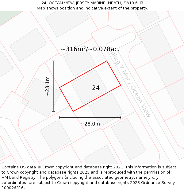 24, OCEAN VIEW, JERSEY MARINE, NEATH, SA10 6HR: Plot and title map