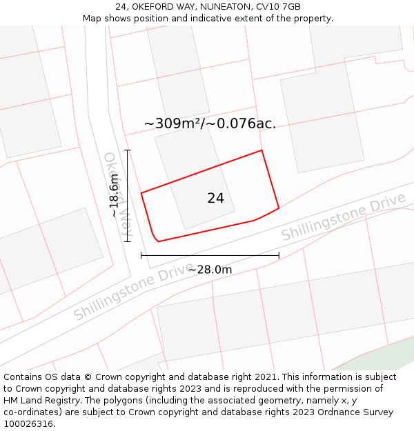 24, OKEFORD WAY, NUNEATON, CV10 7GB: Plot and title map