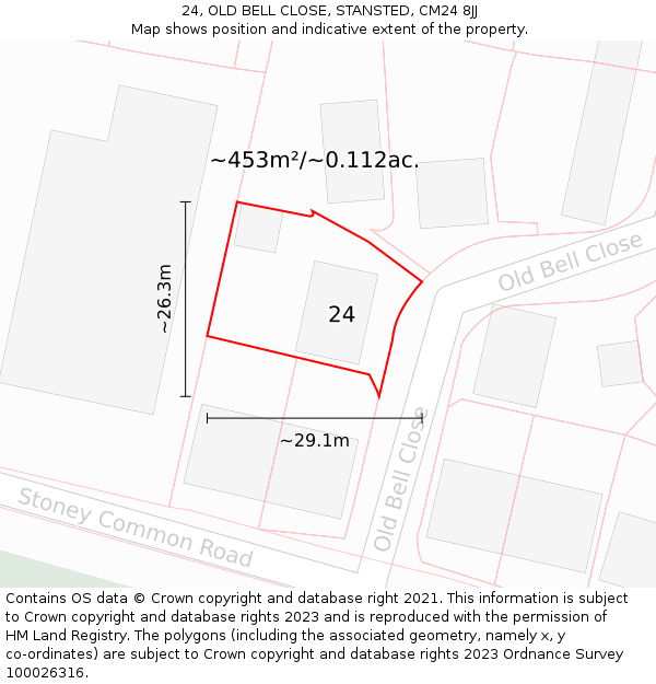 24, OLD BELL CLOSE, STANSTED, CM24 8JJ: Plot and title map