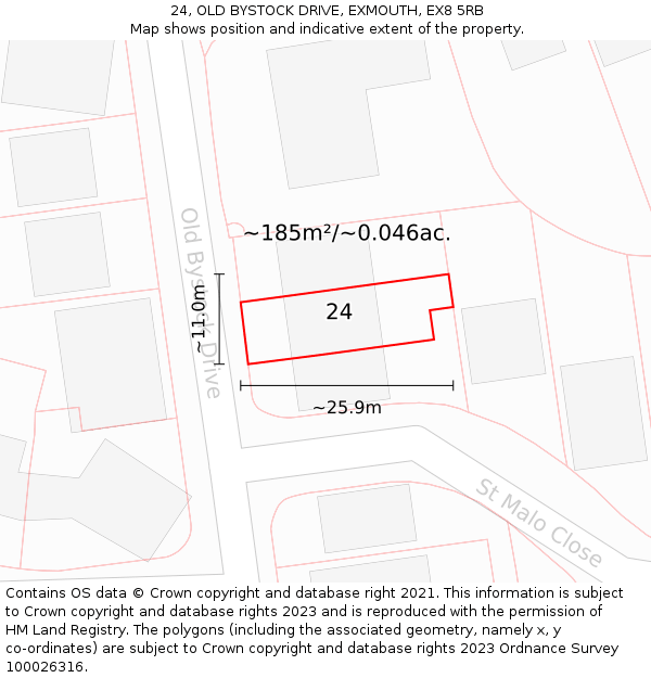 24, OLD BYSTOCK DRIVE, EXMOUTH, EX8 5RB: Plot and title map