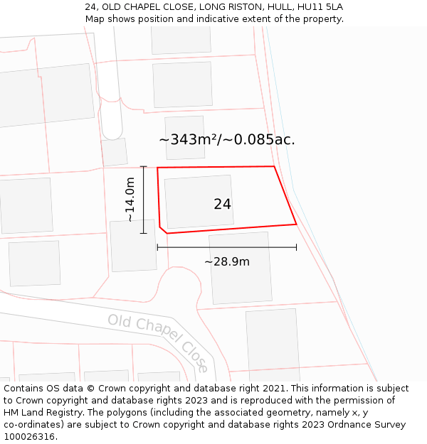 24, OLD CHAPEL CLOSE, LONG RISTON, HULL, HU11 5LA: Plot and title map