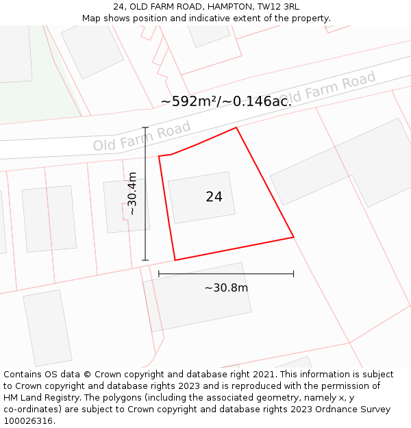 24, OLD FARM ROAD, HAMPTON, TW12 3RL: Plot and title map