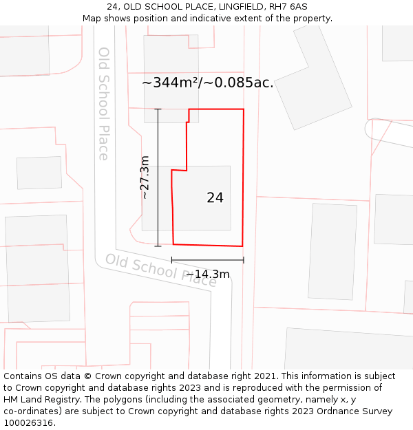 24, OLD SCHOOL PLACE, LINGFIELD, RH7 6AS: Plot and title map