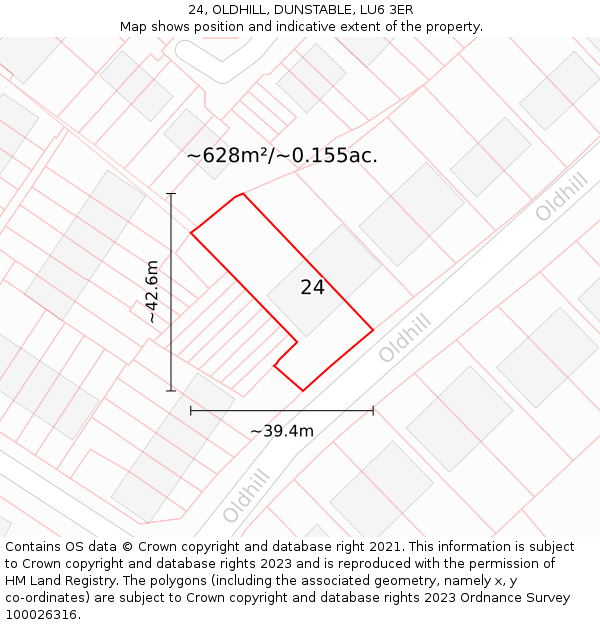 24, OLDHILL, DUNSTABLE, LU6 3ER: Plot and title map