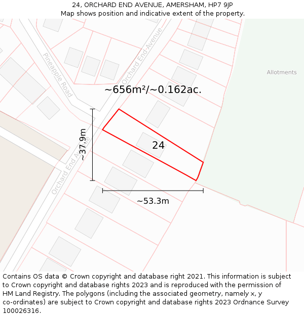 24, ORCHARD END AVENUE, AMERSHAM, HP7 9JP: Plot and title map