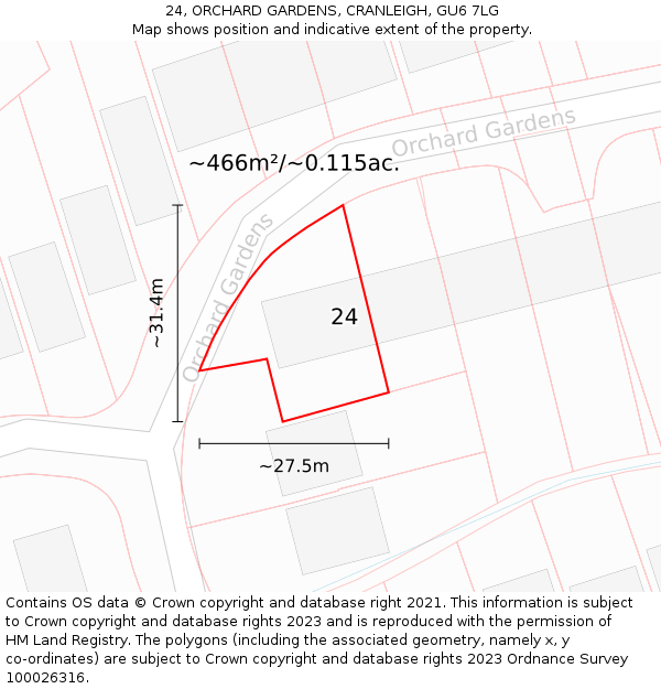 24, ORCHARD GARDENS, CRANLEIGH, GU6 7LG: Plot and title map