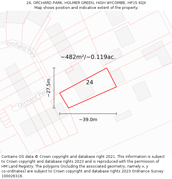 24, ORCHARD PARK, HOLMER GREEN, HIGH WYCOMBE, HP15 6QX: Plot and title map