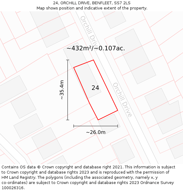 24, ORCHILL DRIVE, BENFLEET, SS7 2LS: Plot and title map