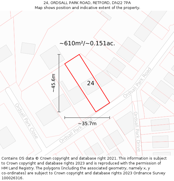 24, ORDSALL PARK ROAD, RETFORD, DN22 7PA: Plot and title map
